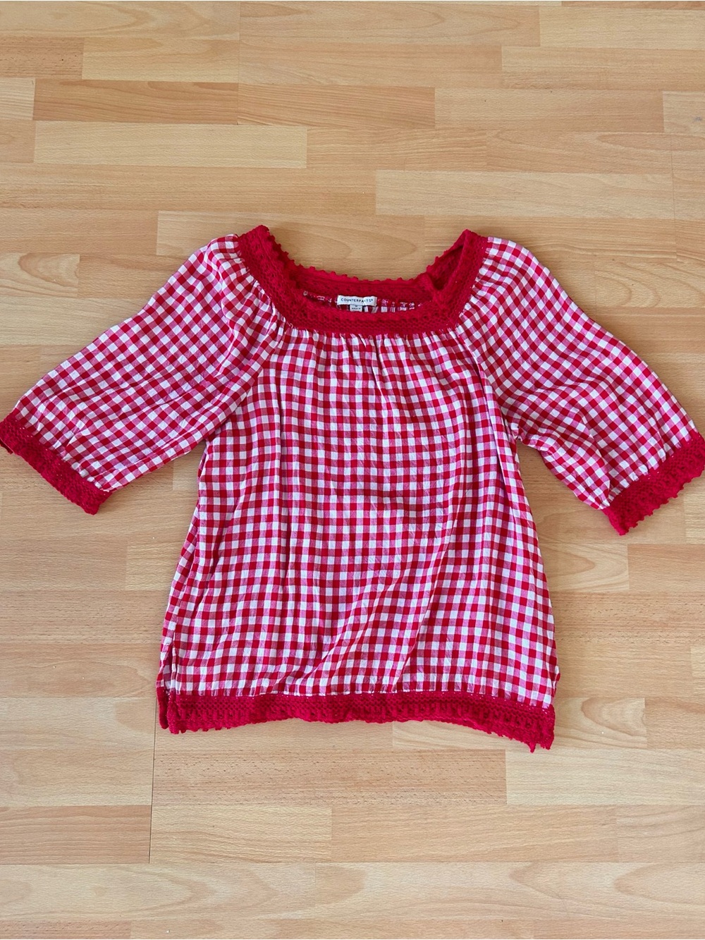 Red and White Gingham Peasant Top